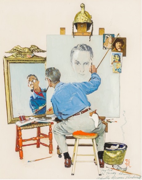 ノーマン・ロックウェル 印画紙に油彩 サイン 《3つの自画像のための習作，1960》