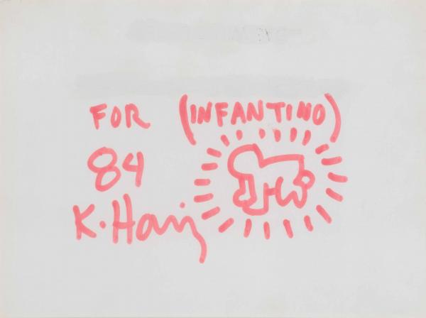 キース・ヘリング 紙にフェルトペン サイン 《For Infantino》