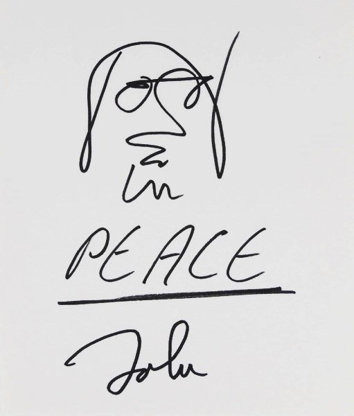 ジョン・レノン 黒マーカーペン 直筆サイン 《PEACE》