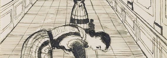 ポール・デルヴォー 紙にペンとインク 《Femme à la rose（薔薇と女