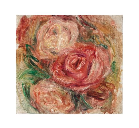 ピエール＝オーギュスト・ルノワール 油彩 サイン 《3本のバラ》