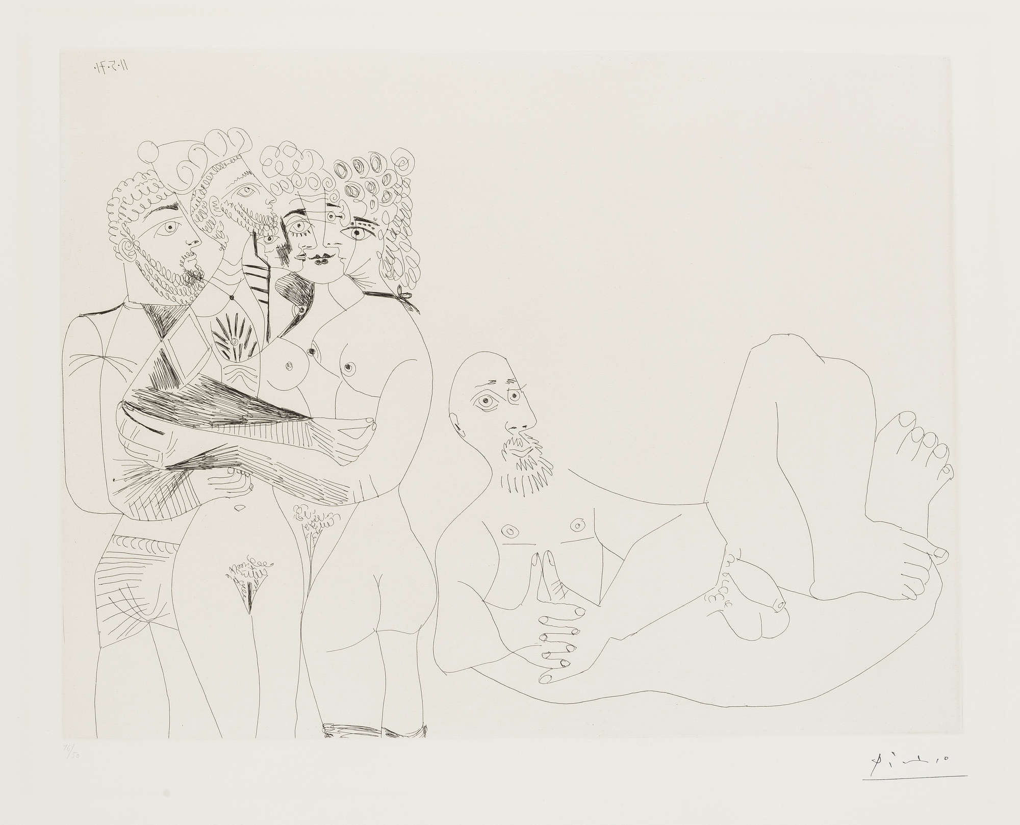 セール人気パブロ・ピカソ (PABLO PICASSO）「四人の裸婦」156シリーズ(No.49）1970年/1978年(刷り) 銅版画、エッチング